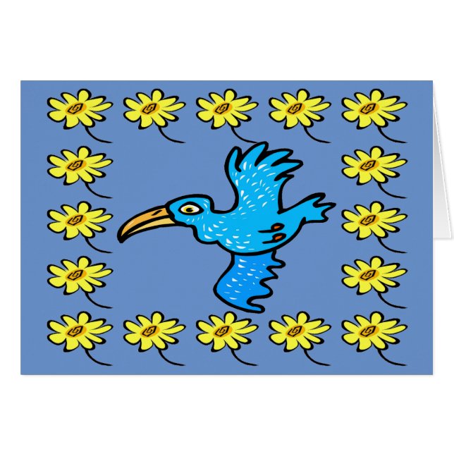 Blåfågelblomma Gräns, lägg till text, Hälsningskort (Framsidan Horizontal)