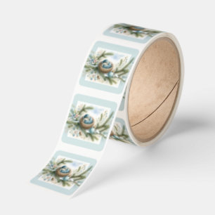 Blåfågelbo med ornament i vintertallarna fyrkantigt klistermärke