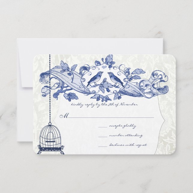 Blåfågeljakt Vintage Fåglar i Bröllop OSA Kort (Framsida)