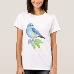 Blåfågelkonst för vattenfärgsberg t shirt
