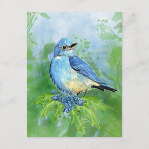 Blåfågelkonst för vattenfärgsberg vykort