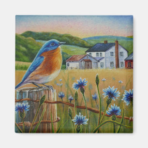 Blåfågelkornblommor Sommarfärgskonst Magnet