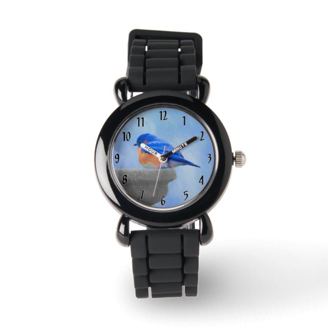 Blåfågelmålning - originalbild av fåglar armbandsur (Framsida)