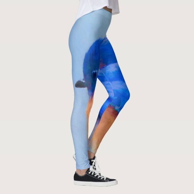 Blåfågelmålning - originalbild av fåglar leggings (Höger)