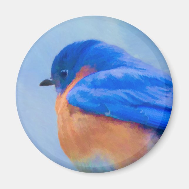 Blåfågelmålning - originalbild av fåglar magnet (Framsidan)