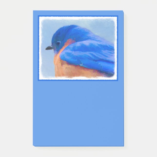 Blåfågelmålning - originalbild av fåglar post-it block (Framsida)