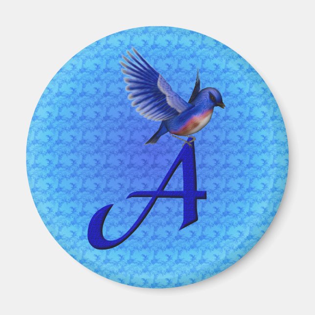 Blåfågelmonogram initial A Magnet (Framsidan)