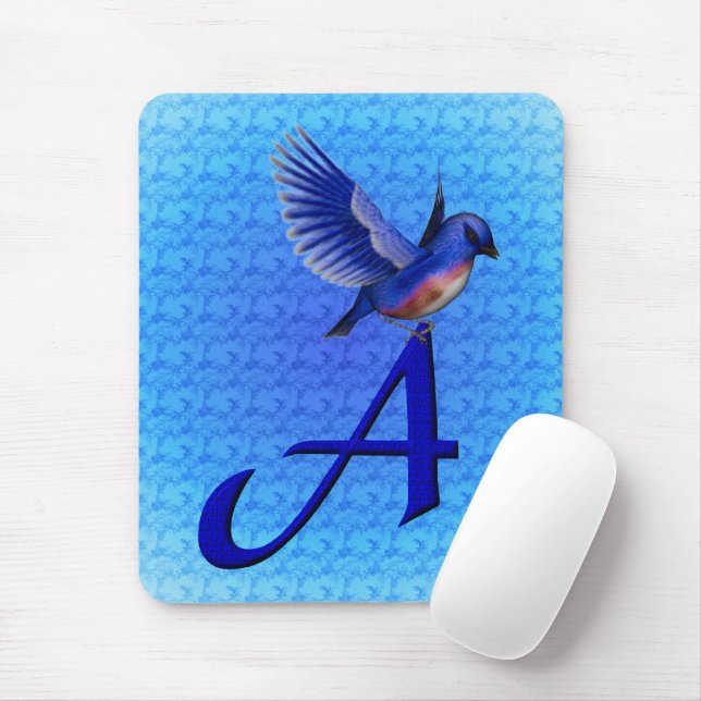 Blåfågelmonogram initial A Musmatta (Med mus)
