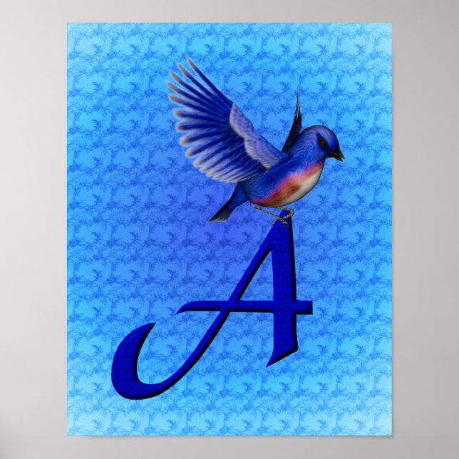 Blåfågelmonogram initial A Poster (Framsidan)