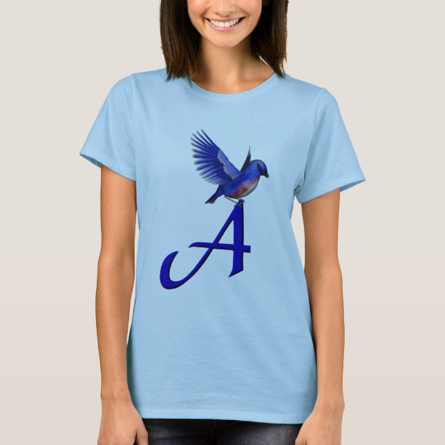 Blåfågelmonogram initial A T Shirt (Framsida)