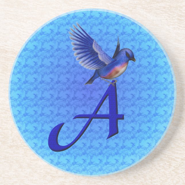 Blåfågelmonogram initial A Underlägg Sandsten (Framsidan)