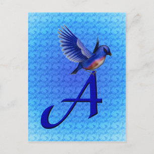 Blåfågelmonogram initial A Vykort