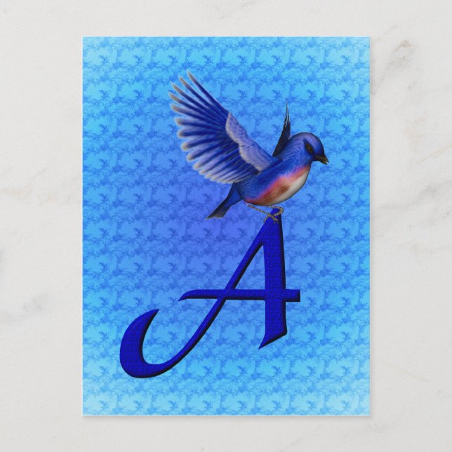 Blåfågelmonogram initial A Vykort (Framsida)