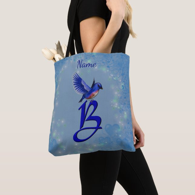 Blåfågelmonogram initial B Personlig Tygkasse (Närbild)