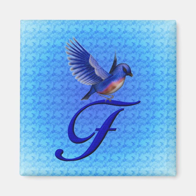 Blåfågelmonogram initial F Magnet (Framsidan)