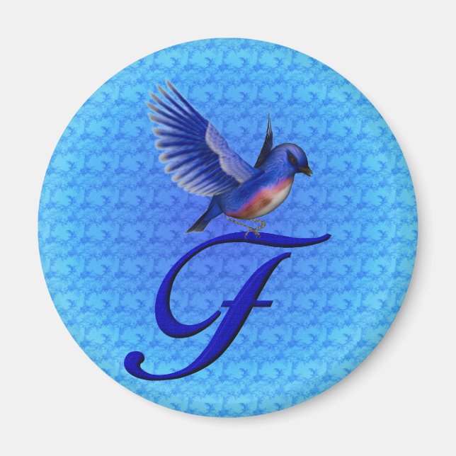 Blåfågelmonogram initial F Magnet (Framsidan)