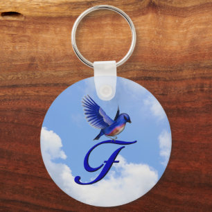 Blåfågelmonogram initial F Nyckelring