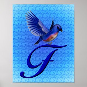 Blåfågelmonogram Initial F Poster