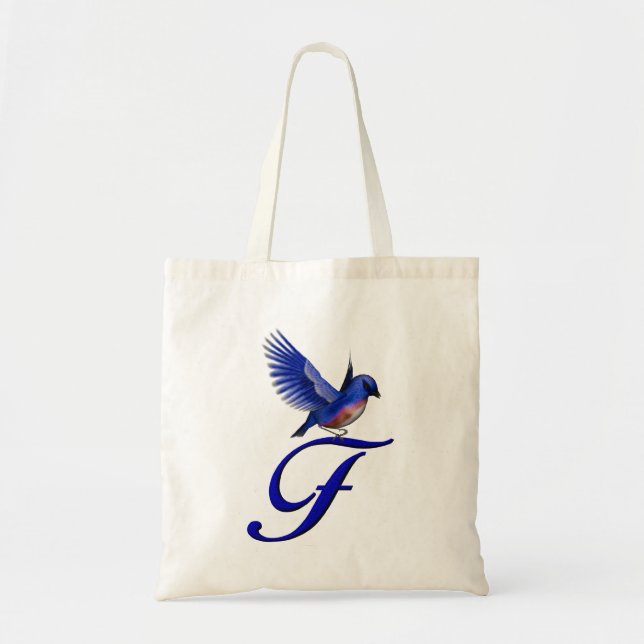 Blåfågelmonogram initial F Tygkasse (Framsidan)