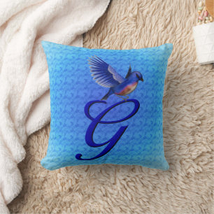 Blåfågelmonogram initial G Kudde