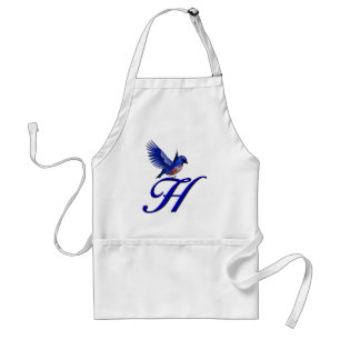 Blåfågelmonogram initial H Förkläde