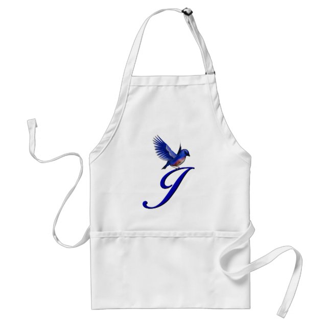 Blåfågelmonogram initial J Förkläde (Framsidan)