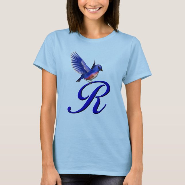 Blåfågelmonogram initial R Elegant Tee Shirt (Framsida)