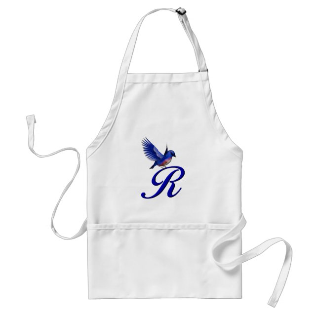Blåfågelmonogram initial R Förkläde (Framsidan)
