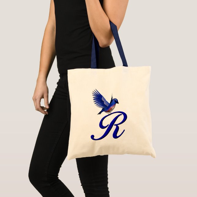 Blåfågelmonogram initial R Tygkasse (Framsida (produkt))
