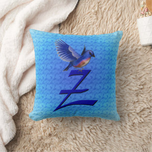 Blåfågelmonogram initial Z Kudde