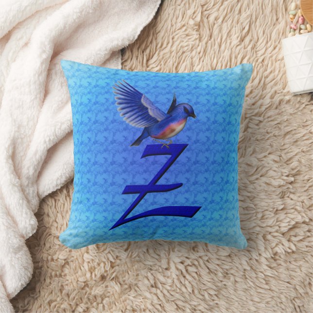 Blåfågelmonogram Initial Z Kudde (Filt)