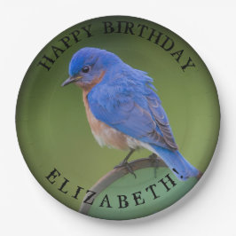 Blåfågelns Pappra platta med Namn och födelsedag