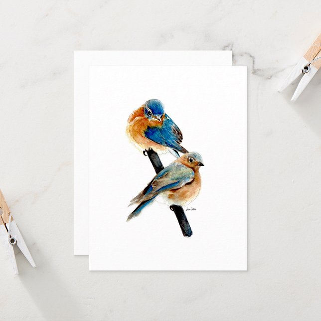 Blåfågelsskönhetskort för vattenfärgade anteckning (Beautiful Watercolor Bluebird Note Cards by Jenn Steffen Art)