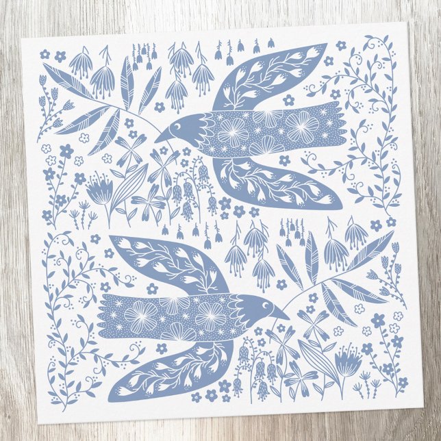 Blåfåglar Anteckningskort (Blue and white peace doves note card)