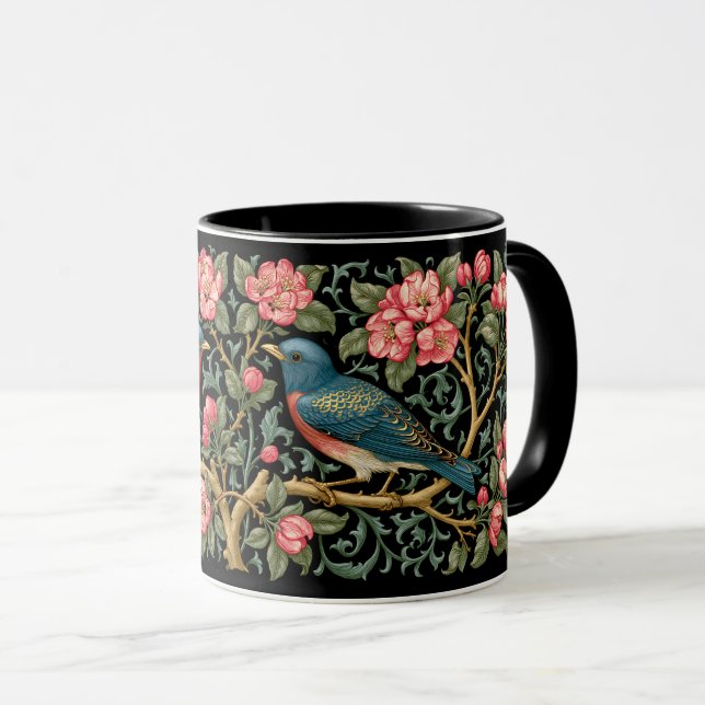 Blåfåglar Blommig Målning i William Morris Stil Ko Mugg (Framsida höger)