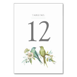 Blåfåglar Grönt Botaniska vattenfärgen Bröllop Bordsnummer