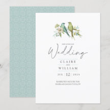 Blåfåglar Grönt Botaniska vattenfärgen Bröllop