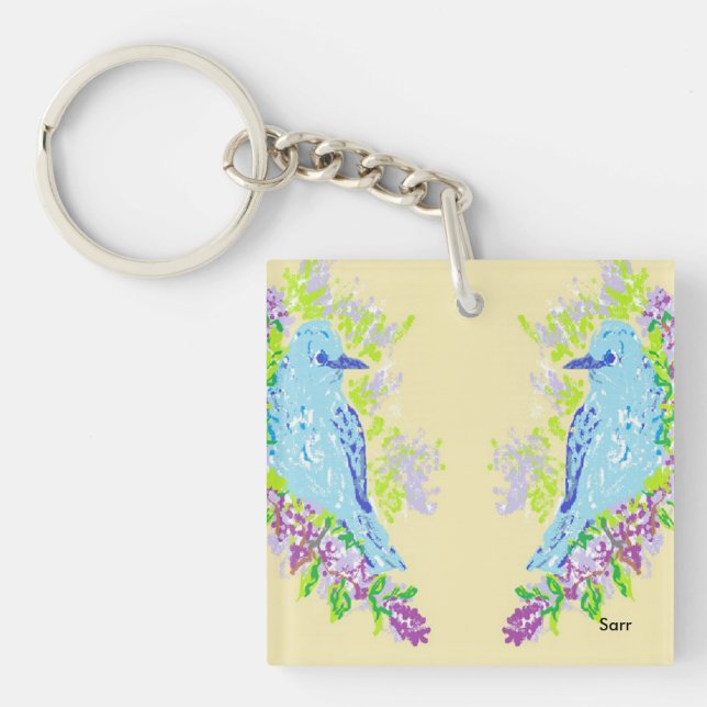 Blåfåglar i fyrkantiga (dubbla-sidiga) nyckelkedjo (Framsidan)