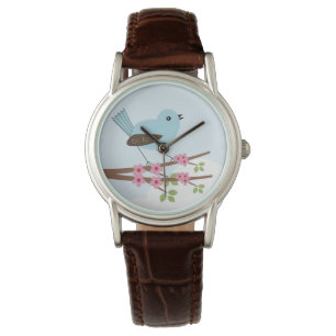 Blåfåglar i Träd Cute i Blommar Armbandsur