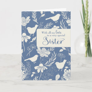 Blåfåglar och Blommar vid Sister Birthday Kort