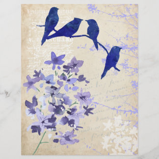 Blåfåglar och blommor - Pappra vattenfärgsskrapor