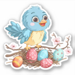 Blåfåglar på Gren med Påskägg Klistermärken