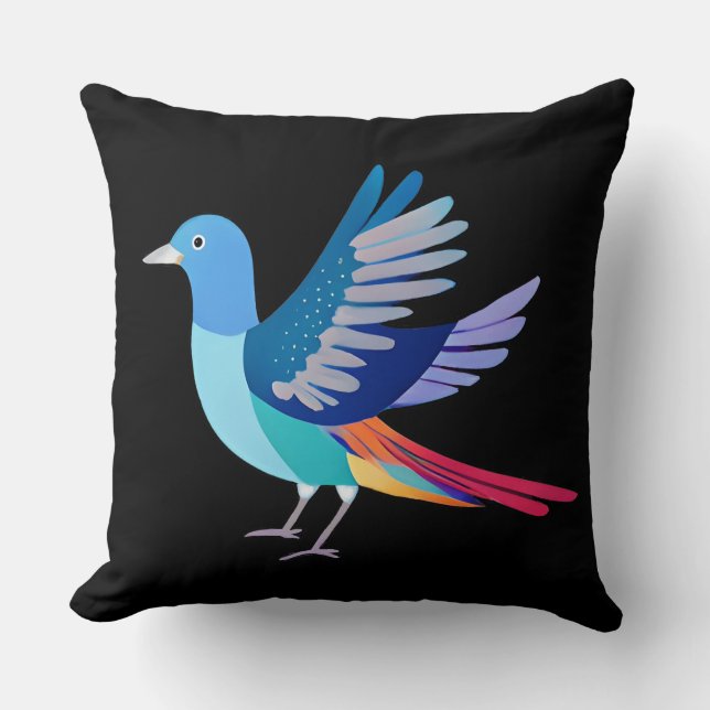 Blåfåglar på svart bakgrund kudde (Framsida)