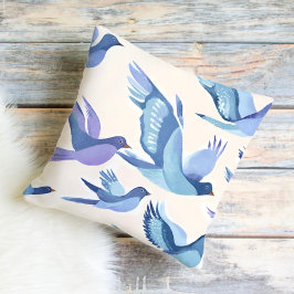 Blåfåglar som flyger | Modern vattenfärg Kudde