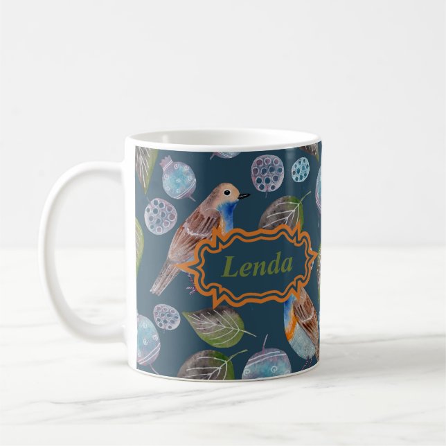 Blåfåglar, vattenfärg Mönster Kaffemugg (Vänster)
