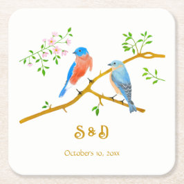 Blåfåglars Bröllop Underlägg Papper Kvadrat