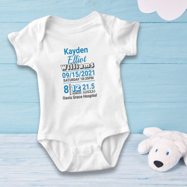 Blåfamiljens födelsetal i namn baby t shirt (Blue family name baby birth stats announcement baby bodysuit)
