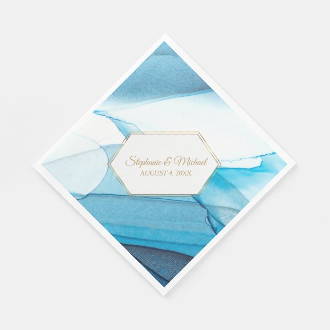 Blåfärgad Abstrakt Dubbla Ram Bröllop Pappersservett (Hörn)