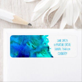 Blåfärgad abstrakt Havsdesign Returadress Etikett