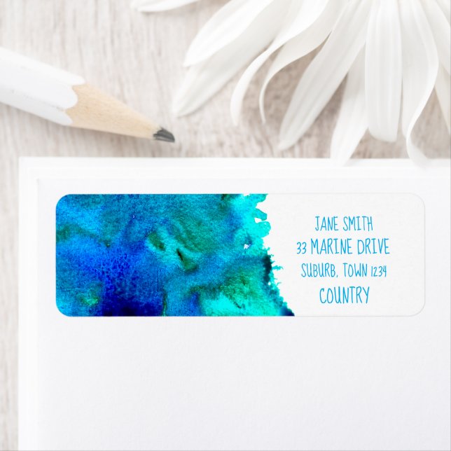 Blåfärgad abstrakt Havsdesign Returadress Etikett (Insitu)